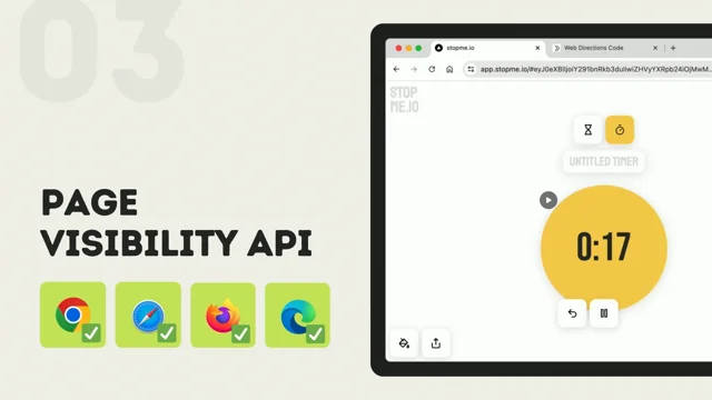 A screenshot from the talk, showing the Page Visibility API's compatibility across browsers